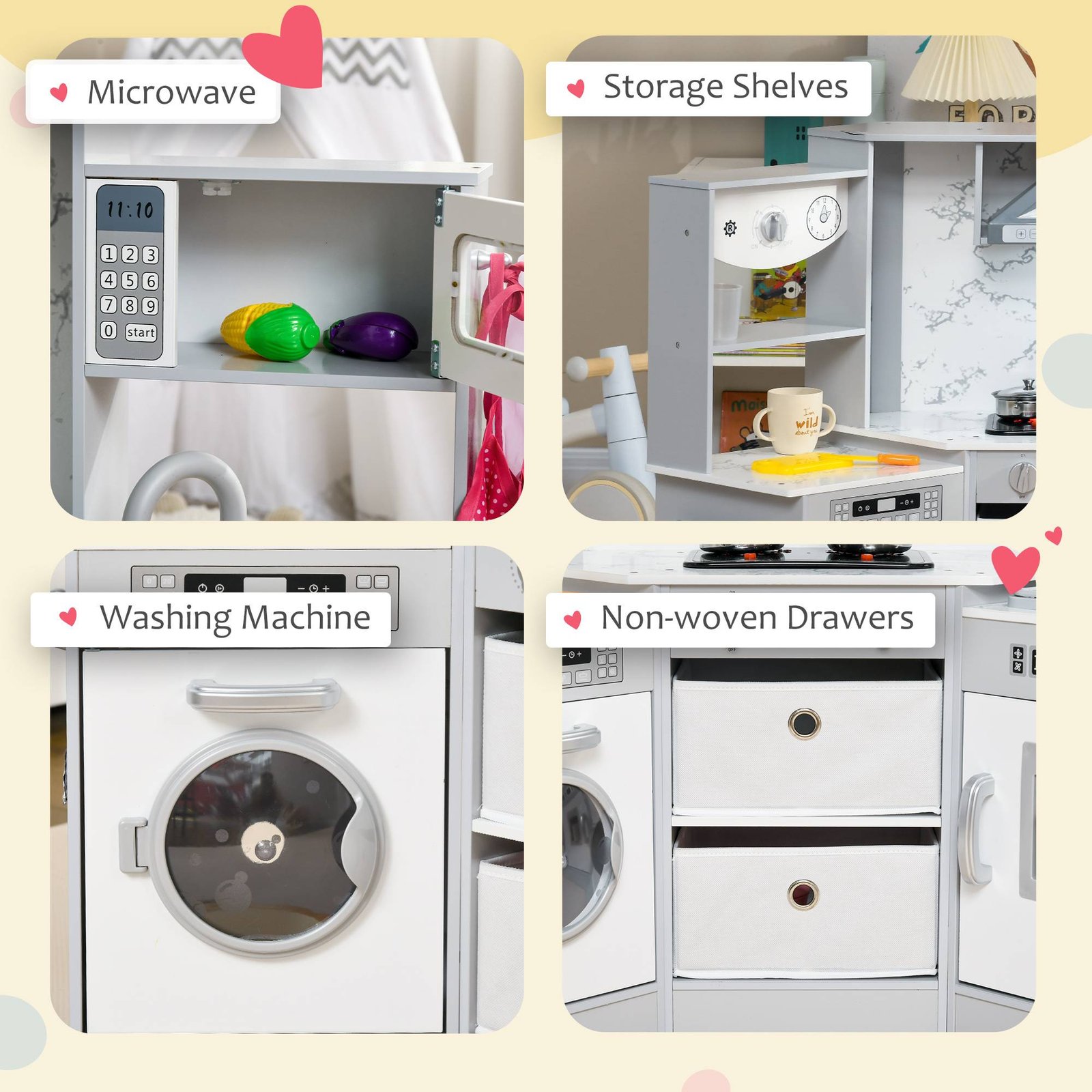 AIYAPLAY Toy Kitchen with Running Water, Lights, Sounds, Apron and Chef Hat, Water Dispenser, for Ages 3-6 Years, Grey - Image 6