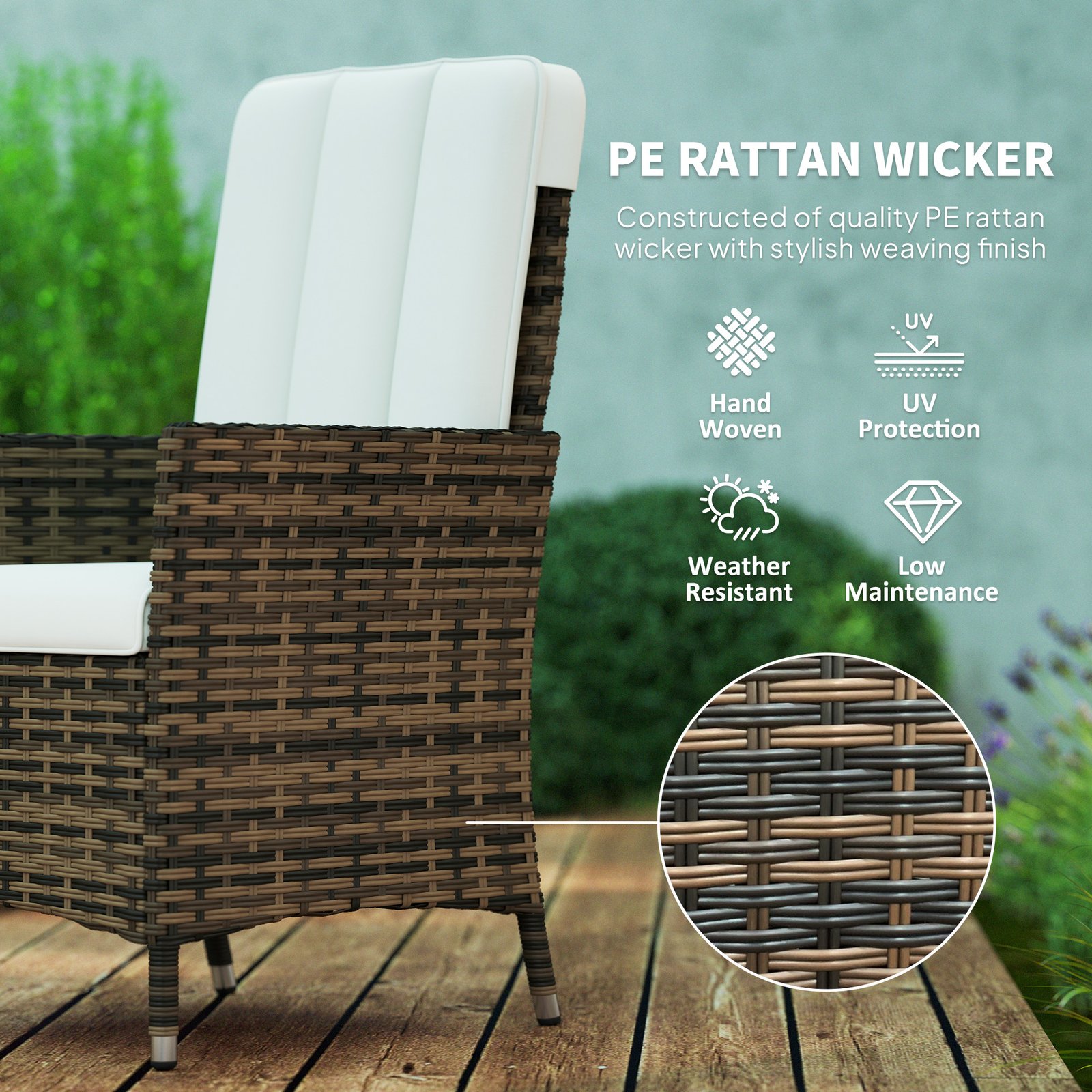 Outsunny 105°-150° Reclining Rattan Chair - Cream - Image 5
