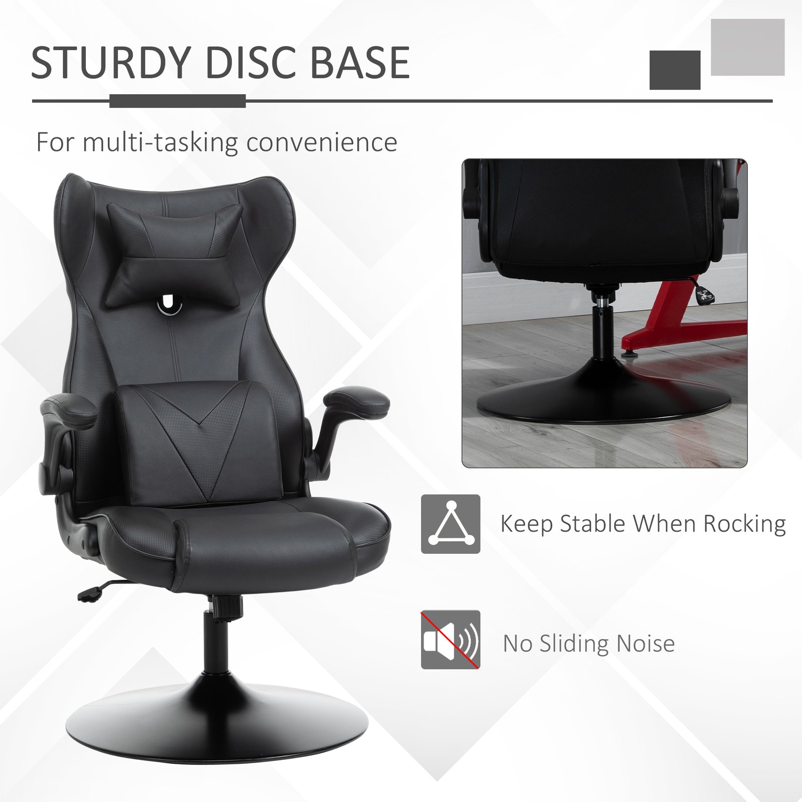 Vinsetto Video Game Chair with Lumbar Support, Racing Style Home Office Chair, Computer Chair with Swivel Base, Flip-up Armrest and Headrest, Black - Image 5