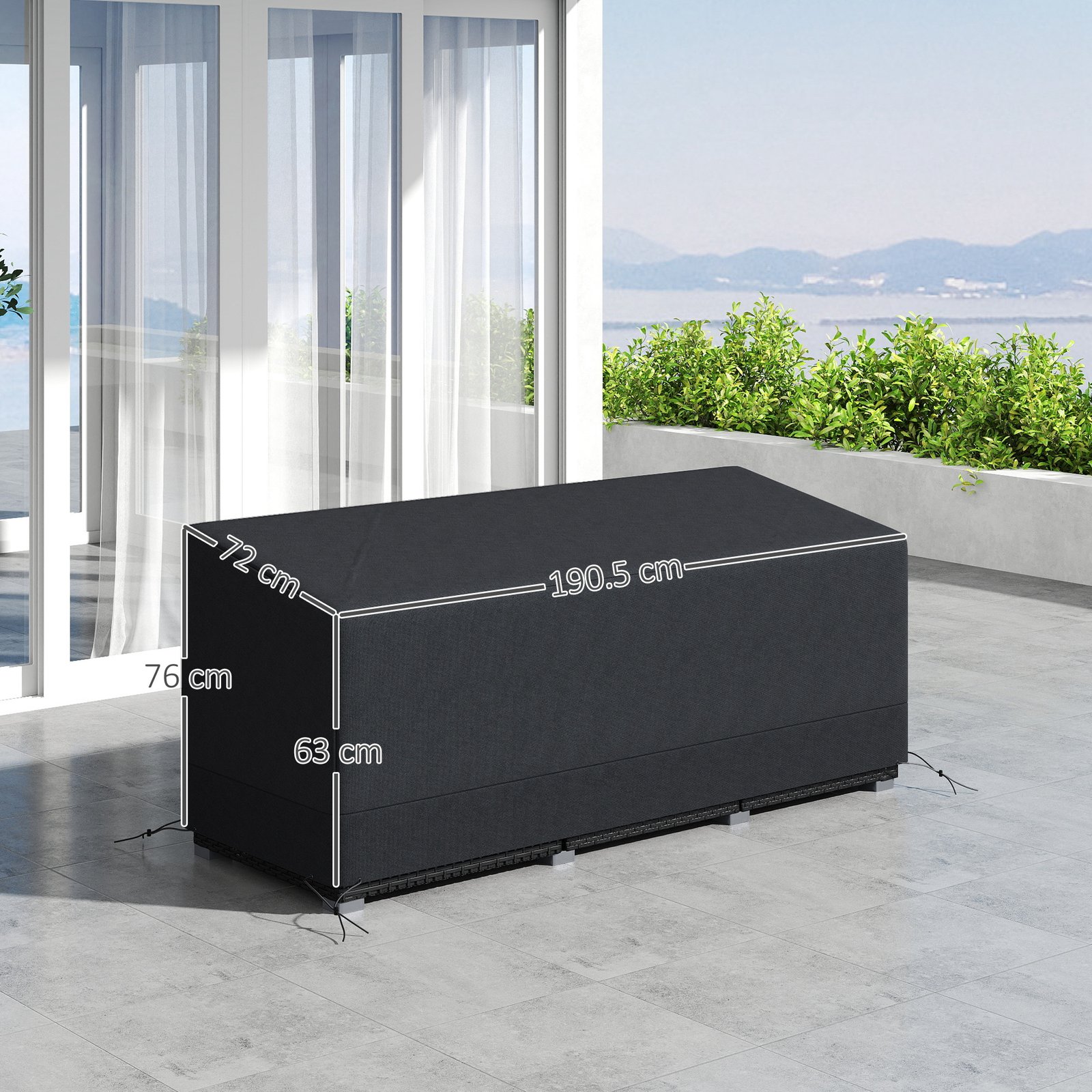 Outsunny Rectangular Patio Garden Furniture Cover Waterproof for 3 Seater Sofa Bistro Set, UV Resistant Protection 600D Oxford Fabric Rattan Lounge Clean Cover, 190 x 72 x 76cm, Black - Image 3