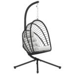 Outsunny Outdoor PE Rattan Swing Chair with Foldable Basket and Cushion, Garden Patio Hanging Egg Chair with Metal Stand, Headrest for Indoor and Outdoor, Black Outsunny Outdoor PE Rattan Swing Chair with Foldable Basket and Cushion, Garden Patio Hanging Egg Chair with Metal Stand, Headrest for Indoor and Outdoor, Black