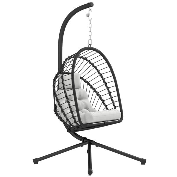 Outsunny Outdoor PE Rattan Swing Chair with Foldable Basket and Cushion, Garden Patio Hanging Egg Chair with Metal Stand, Headrest for Indoor and Outdoor, Black Outsunny Outdoor PE Rattan Swing Chair with Foldable Basket and Cushion, Garden Patio Hanging Egg Chair with Metal Stand, Headrest for Indoor and Outdoor, Black