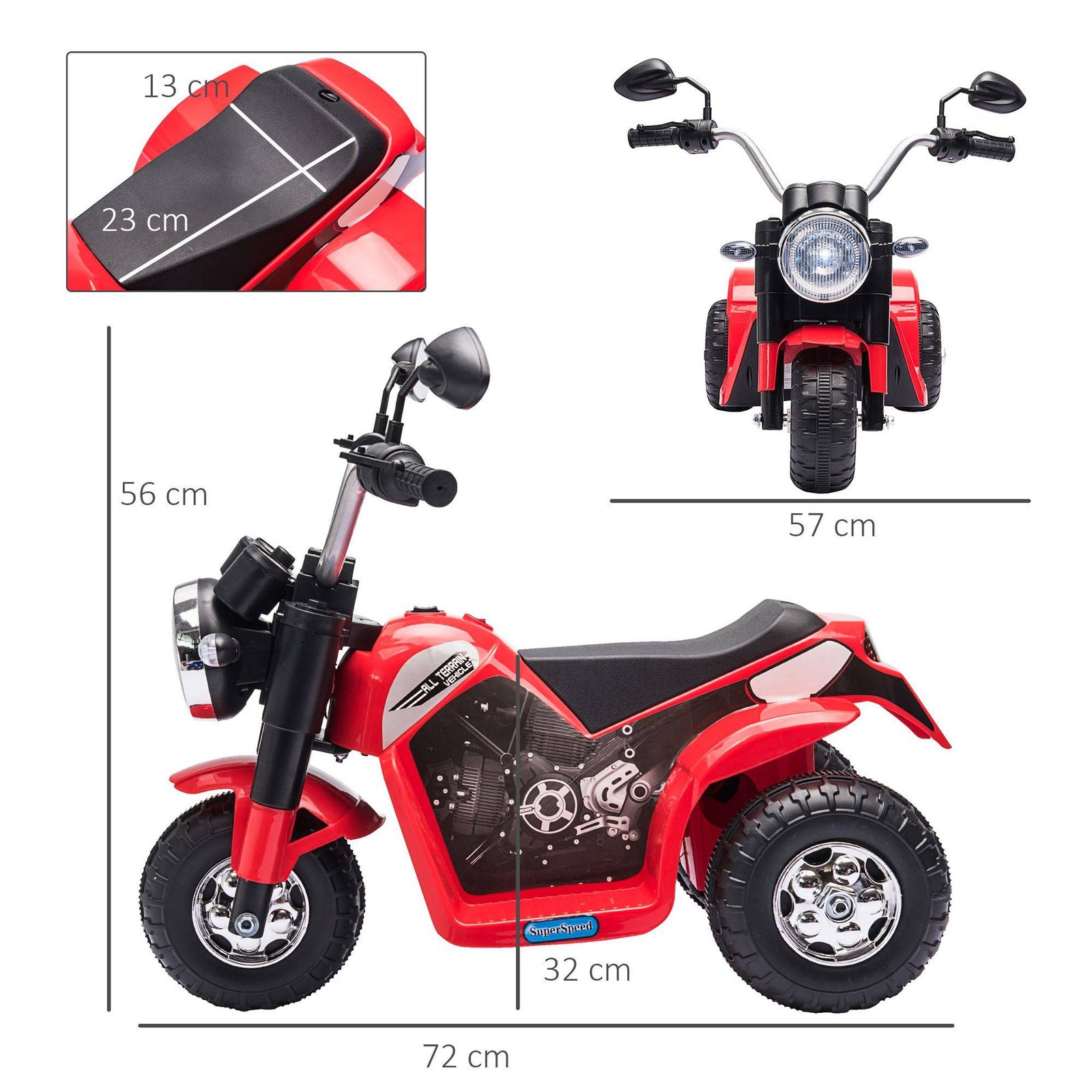 HOMCOM 6V Kids Electric Motorbike 3 Wheels Ride On Toy with Horn Headlights Realistic Sounds for Girl Boy 18 - 36 Months Red - Image 3