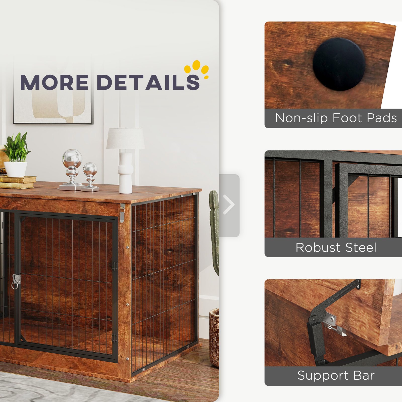 PawHut 46.46'' Dog Crate Furniture with Openable Top, Two Lockable Doors, for Extra Large Dogs, Rustic Brown - Image 7