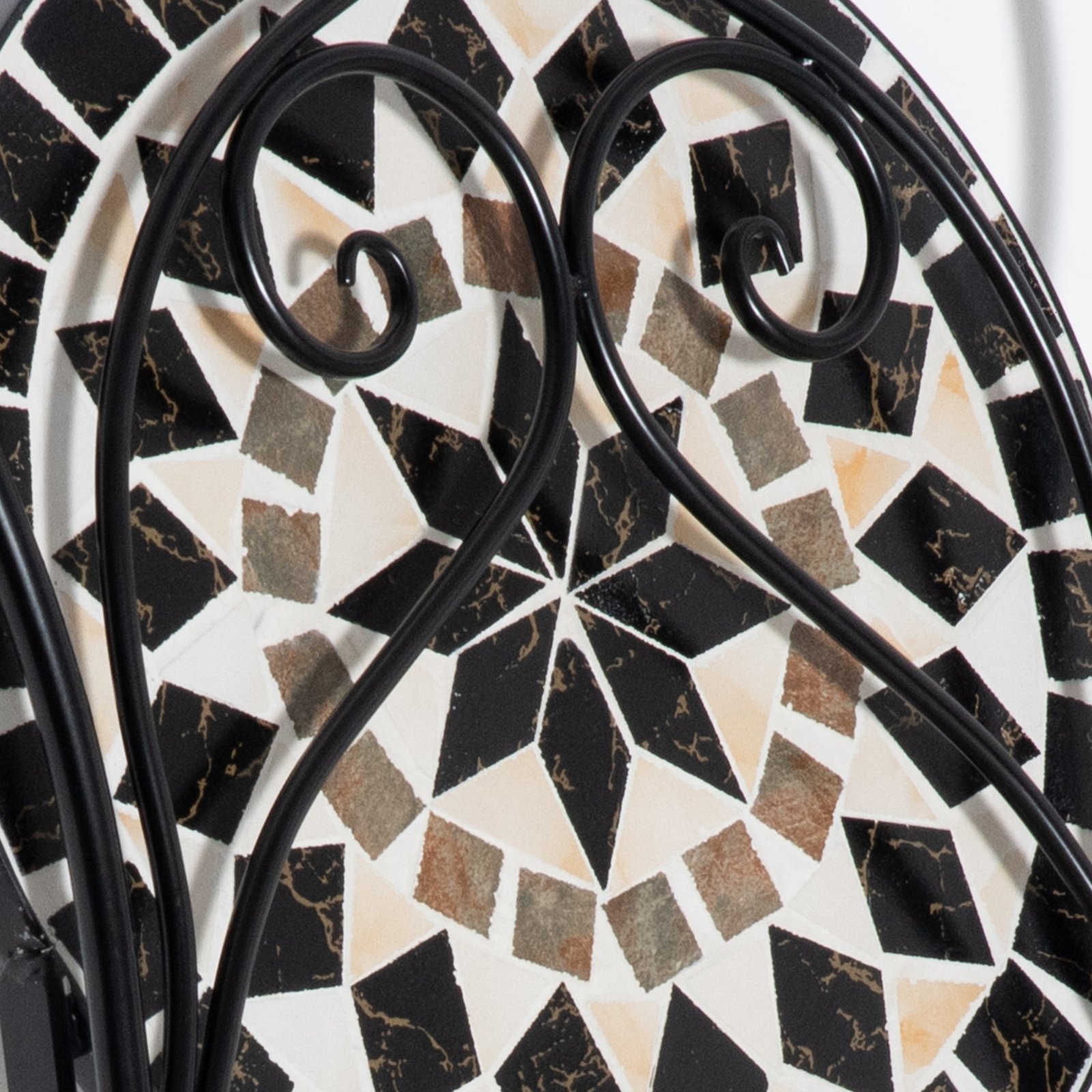 Outsunny 3 Pieces Garden Bistro Set with Coffee Table and 2 Folding Single Chairs, Mosaic Garden Table Top and Seats, Metal Frame, for Patio Balcony, Black - Image 8