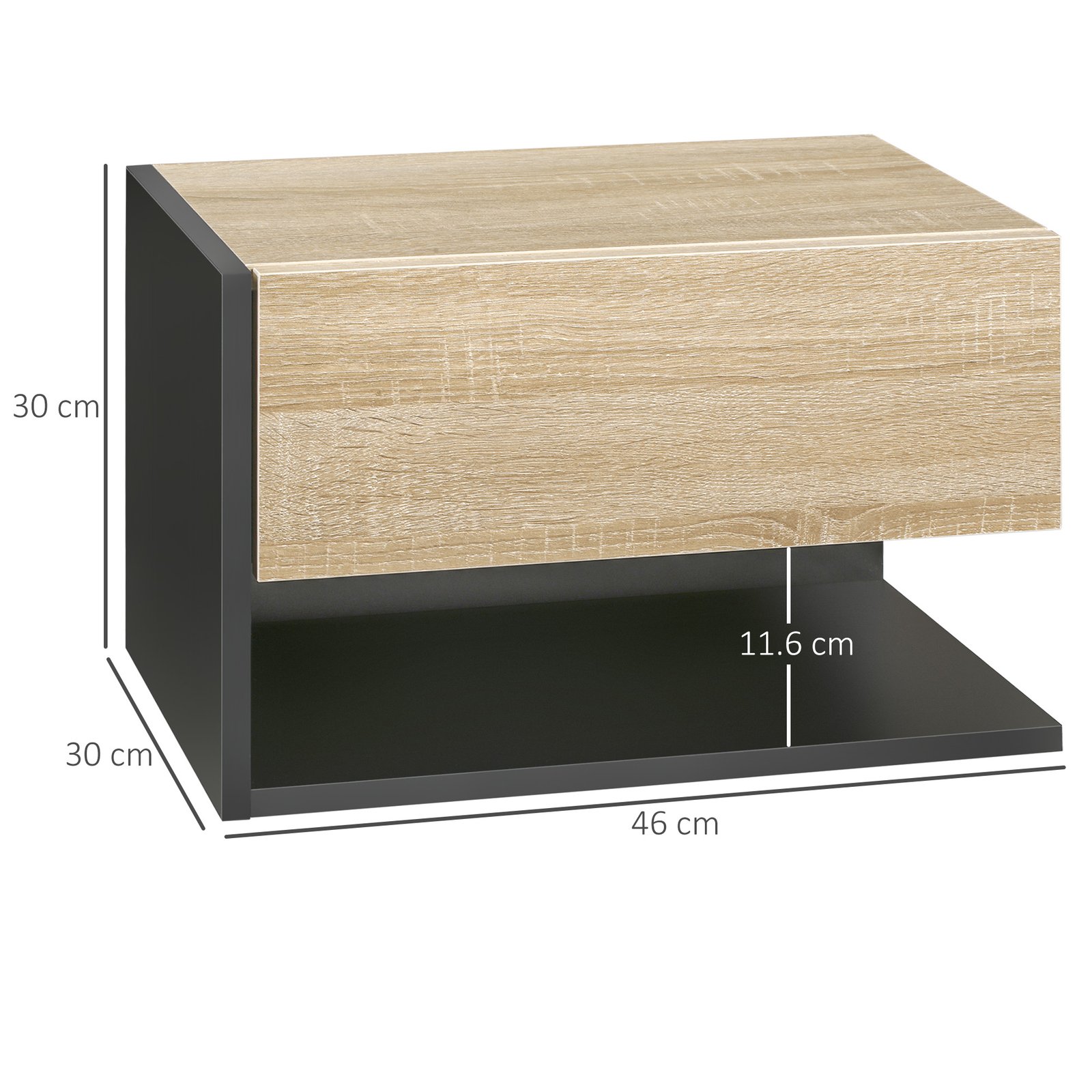 HOMCOM Floating Bedside Table Set of 2, Wall Mounted Bedside Cabinet with Drawer and Open Shelf, Modern Nightstand for Bedroom, 46 x 30 x 30 cm, Oak Tone - Image 3