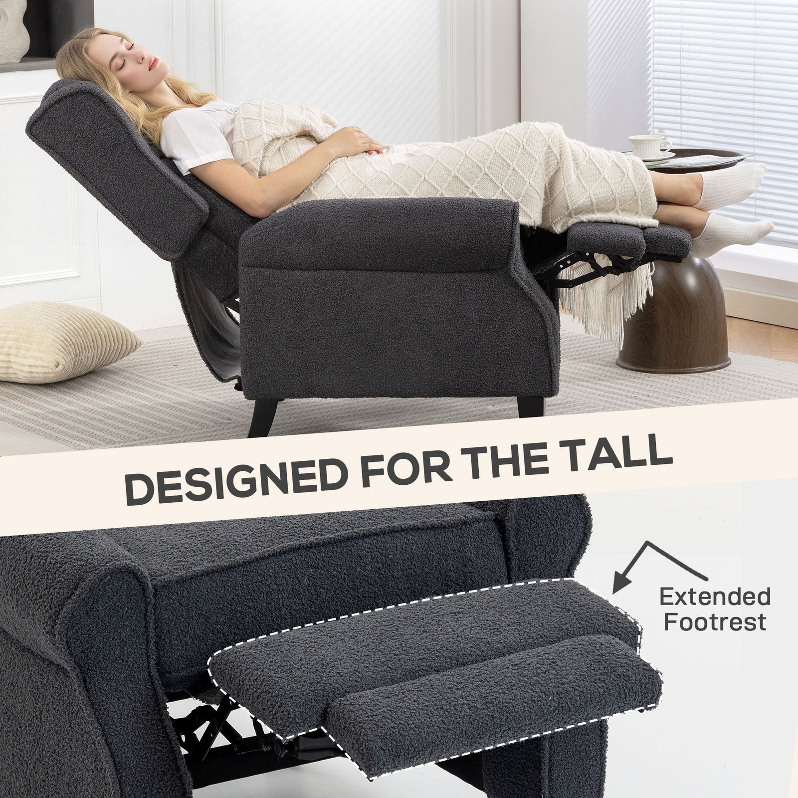 HOMCOM 132° Recliner Armchair, with Extended Footrest - Dark Grey - Image 7