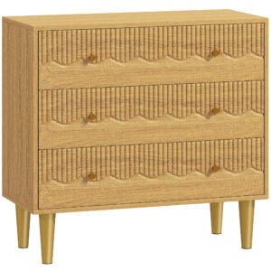 HOMCOM Dresser for Bedroom 3 Drawer Chest of Drawers with Steel Frame for Living Room in Oak
