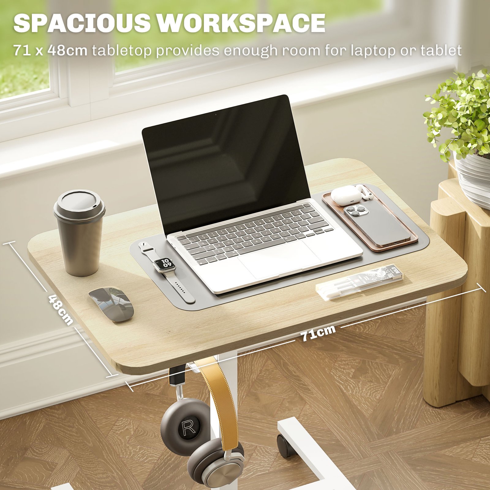 HOMCOM 75-115cm Manual Adjustable Sit-To-Stand Desk - White/Wood-Effect - Image 6
