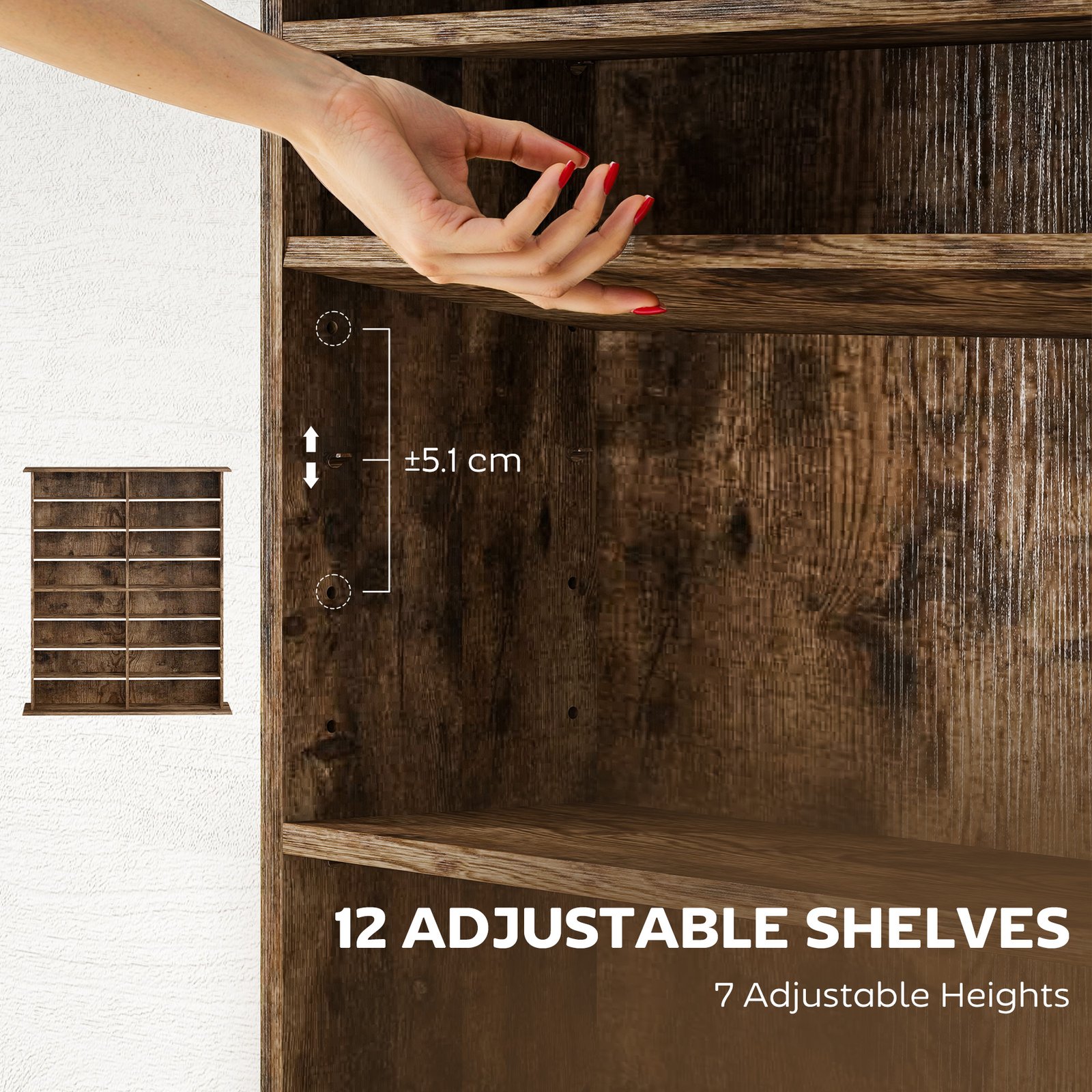 HOMCOM 16-Compartment Media Shelf - Rustic Brown - Image 5