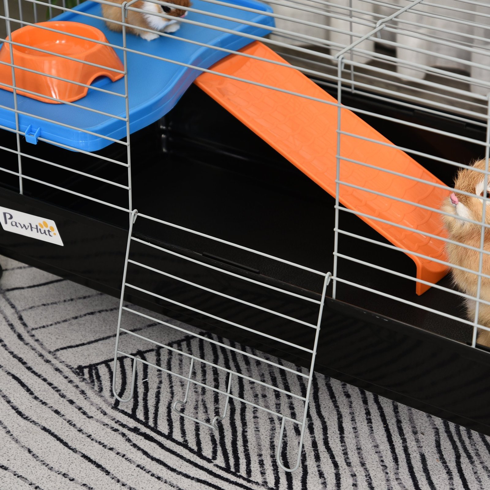 PawHut Steel Small 2-Tier Small Guinea Pigs Hutches w/ Accessories Blue/Orange - Image 6