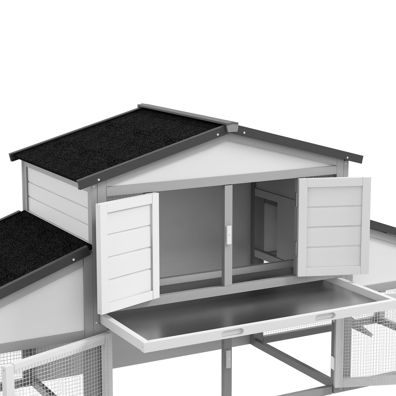 PawHut Large Rabbit Hutch with Run, Outdoor Bunny Cage, with Tray, Ramp - Light Grey - Image 8