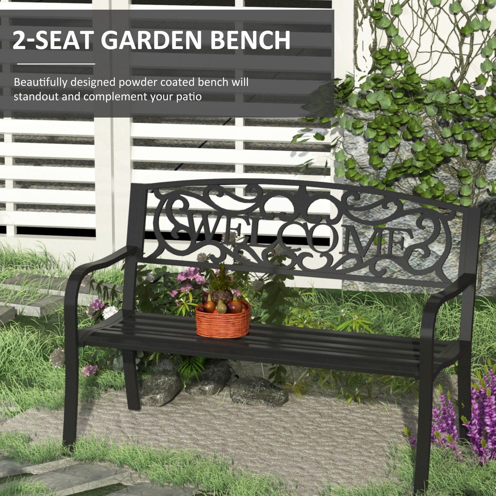 Outsunny 126Lx60Wx85H cm Steel Bench-Black - Image 4