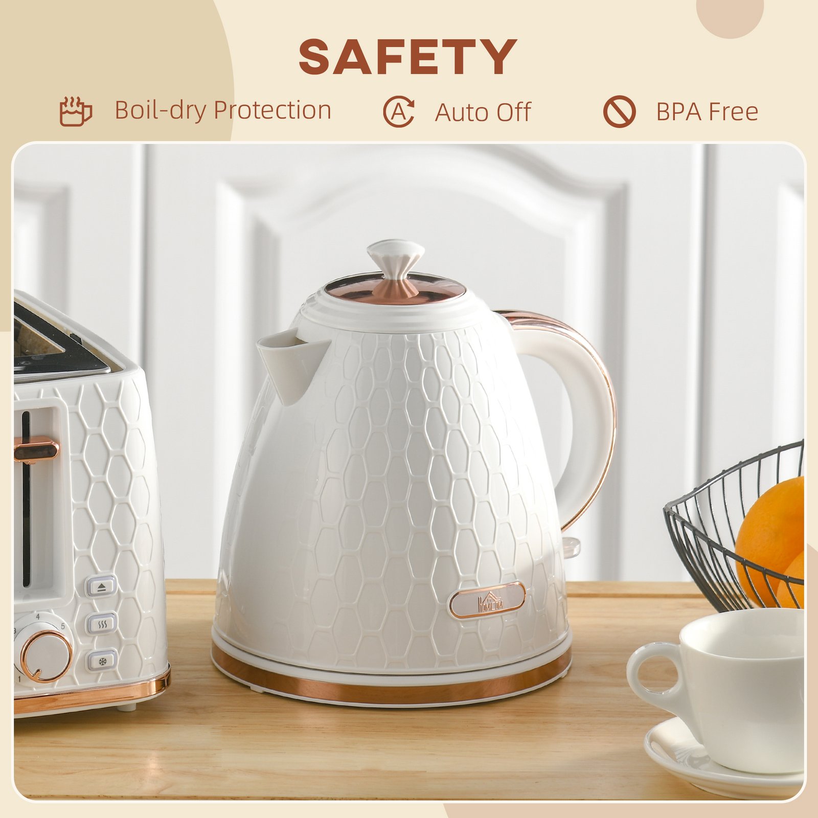 HOMCOM 3kW Rapid Boil Honeycomb Kettle - Cream - Image 7