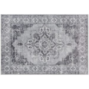 HOMCOM Vintage Area Rug, Non-Slip Washable Rug, Flannel Floor Carpet for Living Room, Bedroom, Dining Room, Home Office, 290 x 200 cm, Grey