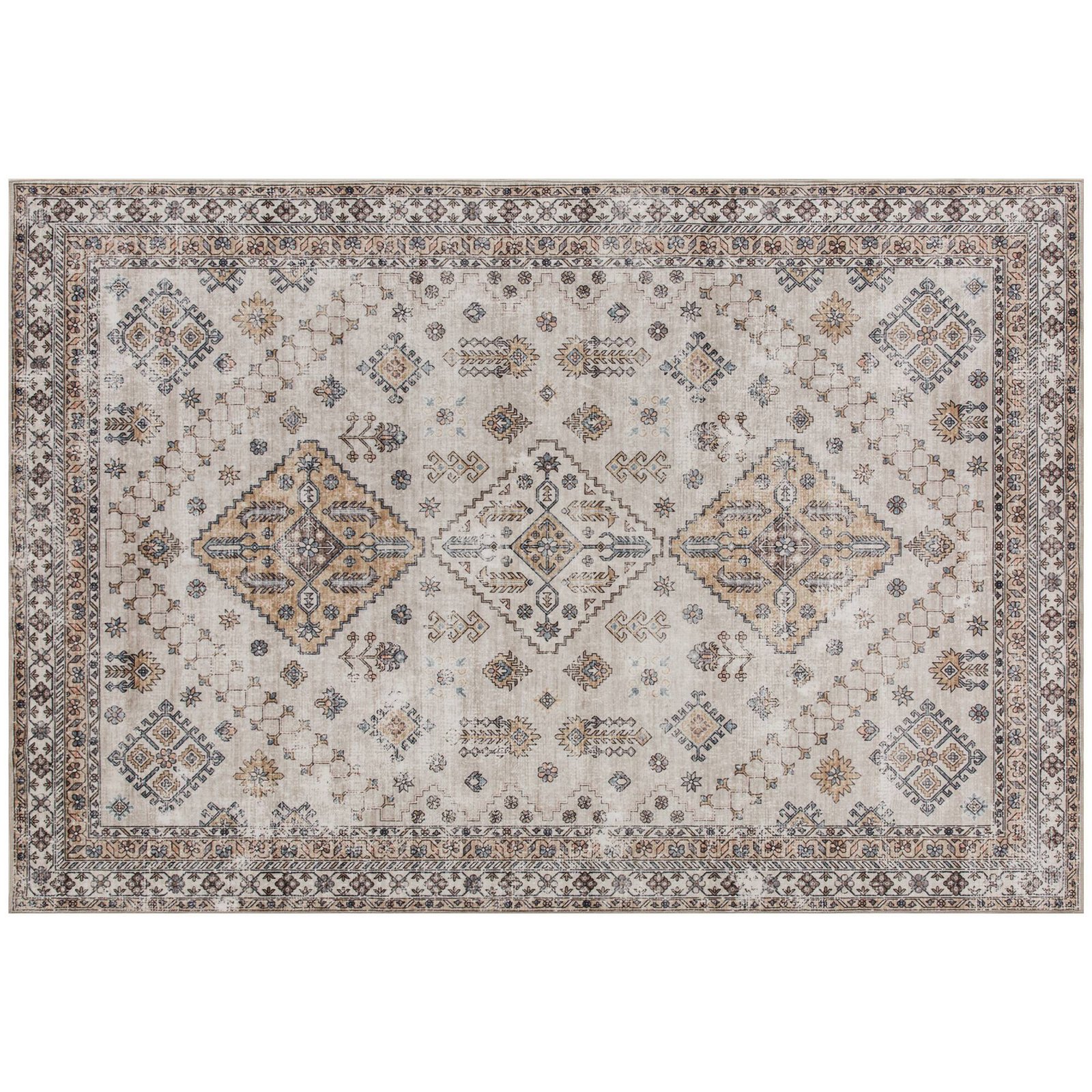 HOMCOM Vintage Area Rug, Non-Slip Washable Rug, Flannel Floor Carpet for Living Room, Bedroom, Dining Room, Home Office, 170 x 120 cm, Beige
