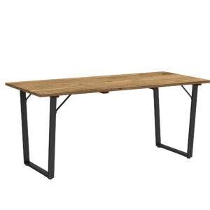 Outsunny 6 Seater Wooden Garden Dining Table, 175 x 80 cm Rectangular Outdoor Dining Table with 5cm Parasol Hole and Slatted Top, Weather Resistant for Patio, Terrace, Brown