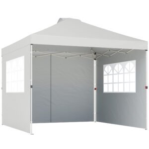Outsunny Pop Up Gazebo Waterproof Height Adjustable Canopy with 3 Sidewalls Wheeled Bag for Parties 3 x 3 m White