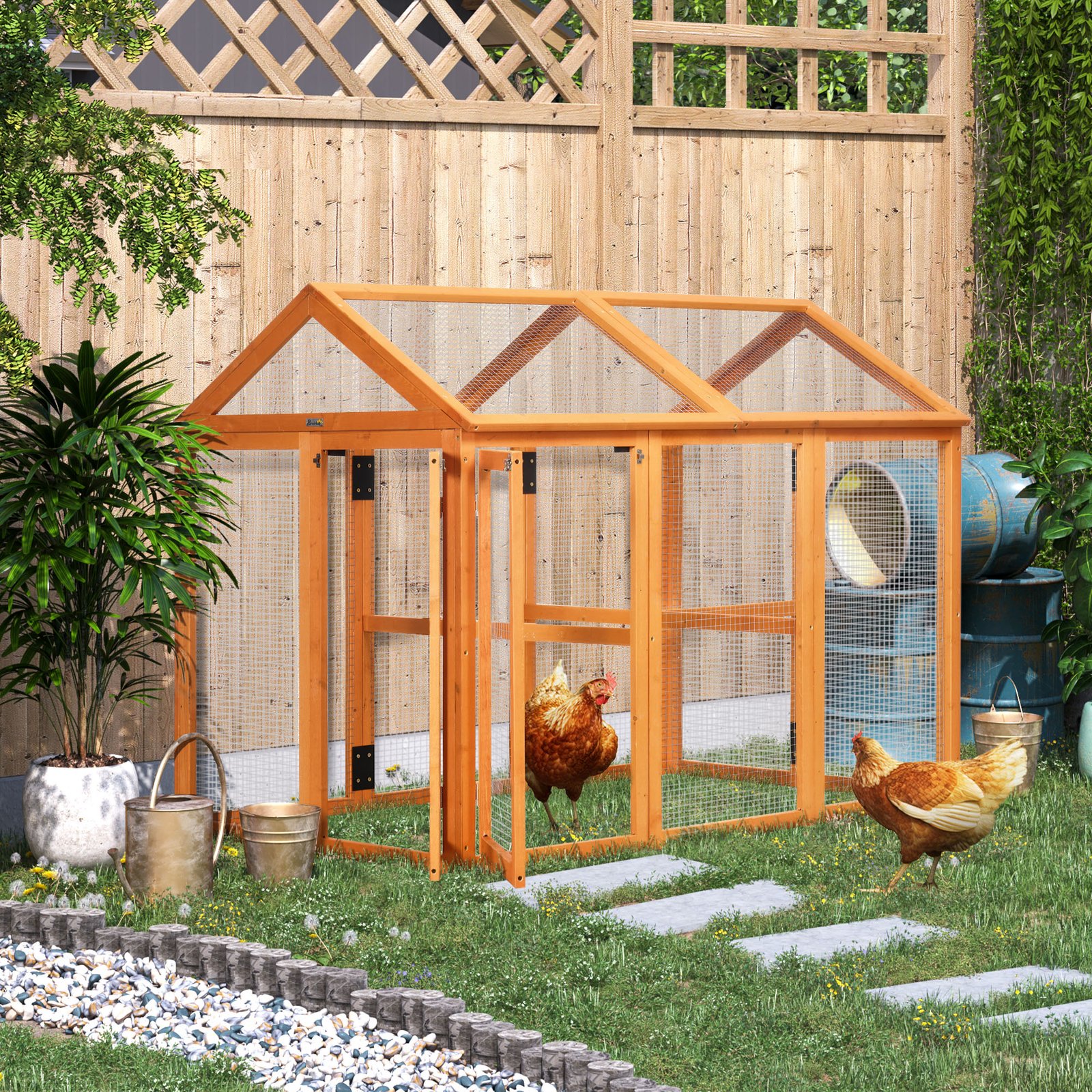 PawHut Large Chicken Run, Wooden Chicken coop, with Combinable Design - Wood Effect - Image 2