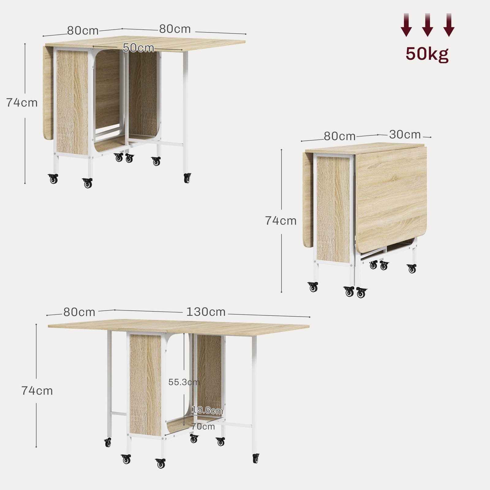 HOMCOM Six-Person Drop Leaf Dining Table - Natural/White - Image 3