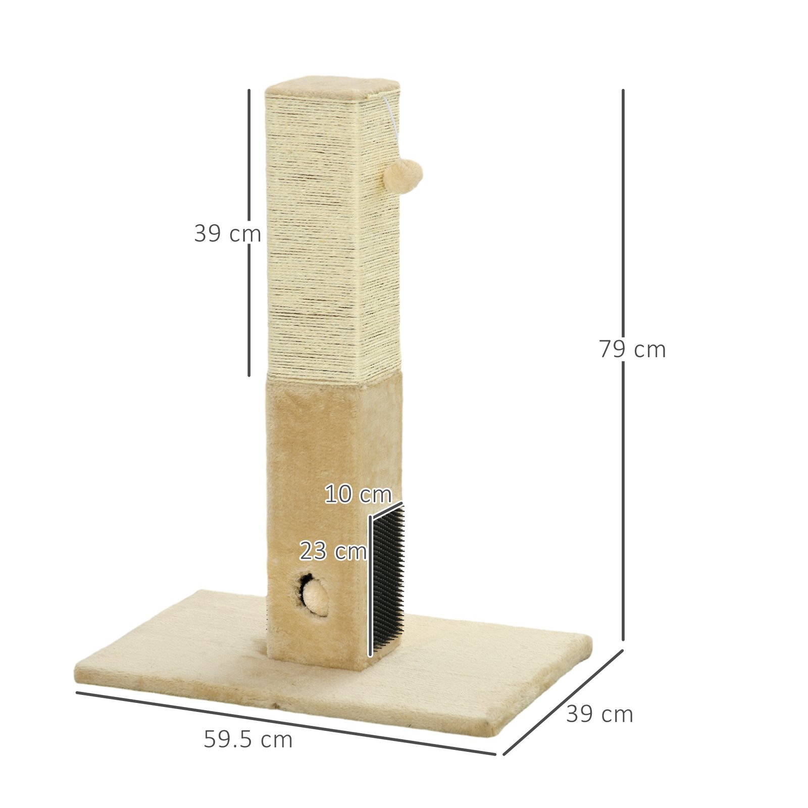 PawHut Jute Cat Scratching Post w/ Carpet Base Hanging Toy - Beige - Image 3