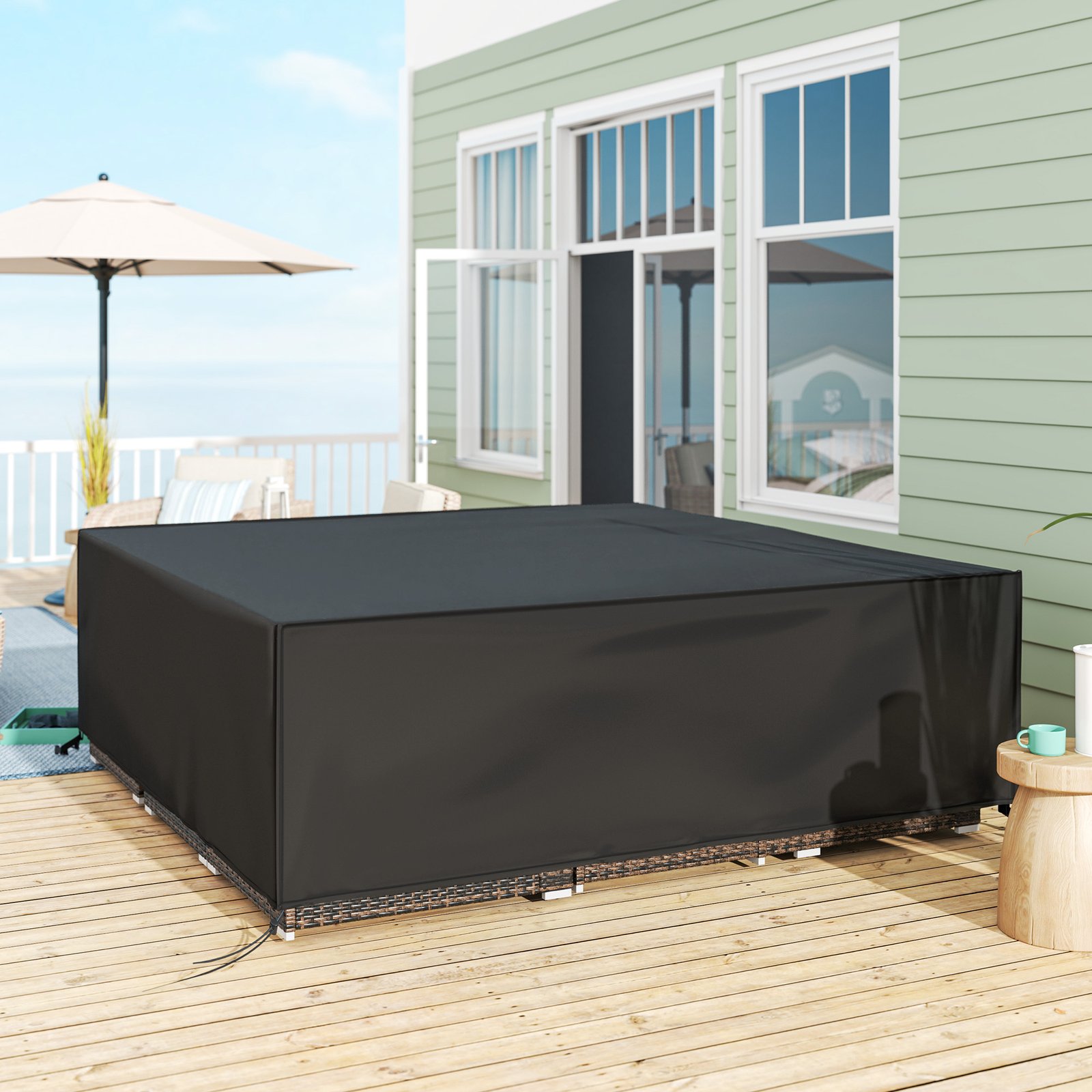 Outsunny Large Patio Garden Furniture Set Cover 600D Oxford Square Waterproof, 230 x 230 x 70 cm, Black - Image 2