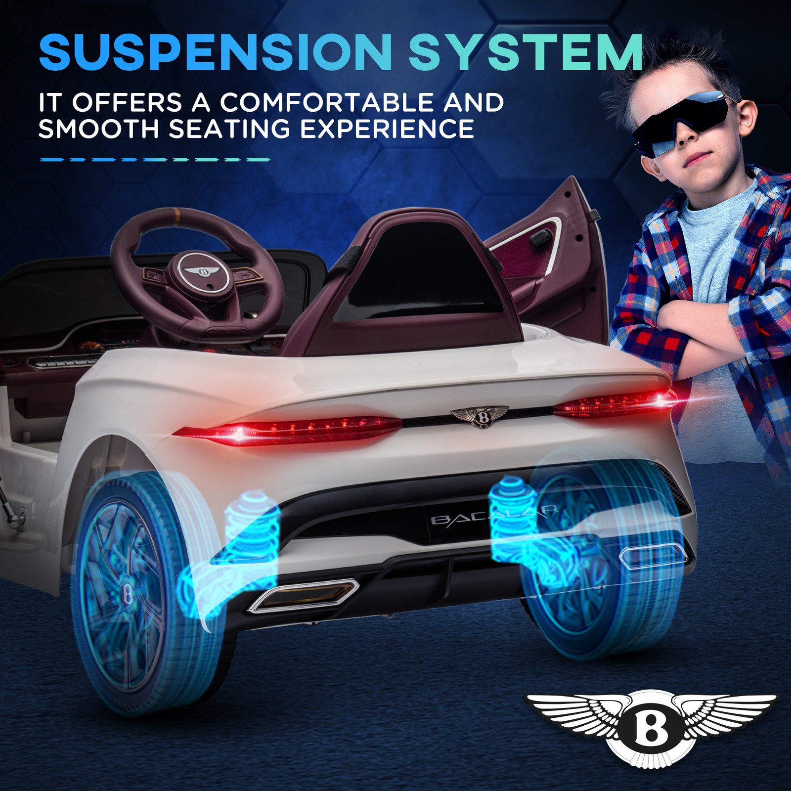 HOMCOM Bentley Bacalar Licensed 12V Kids Electric Car, with Remote Control, White - Image 7