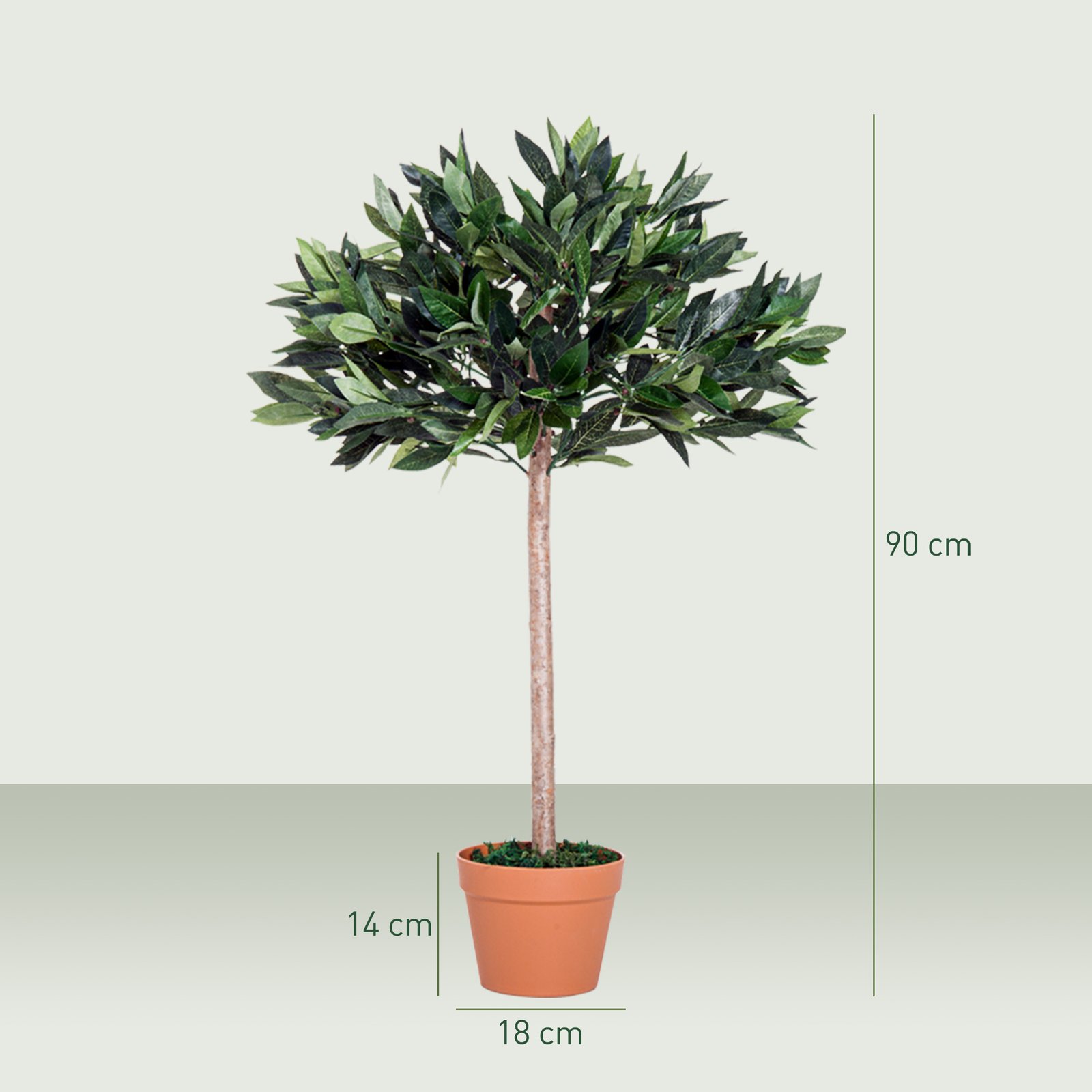 Outsunny 3ft Artificial Laurel Tree Indoor Plant Greenery for Home Office Potted in An Orange Pot - Image 3