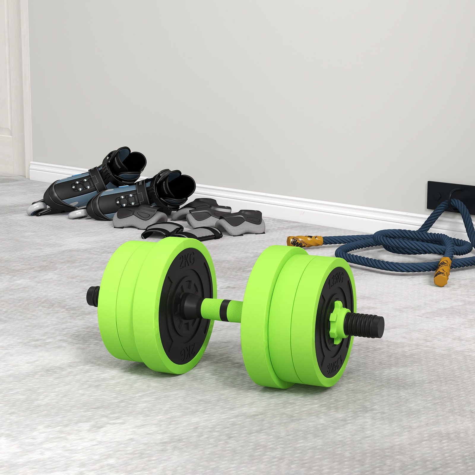 SPORTNOW 40kg 4-In-One Adjustable Weight Dumbbells Set, Barbell, Kettlebell, Push Up Stand - Green - Image 9