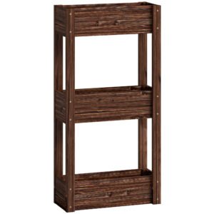 Outsunny 3-Tier Wooden Raised Planter, Raised Garden Bed on Legs with Drainage Holes and Bed Liner, Elevated Garden Planter