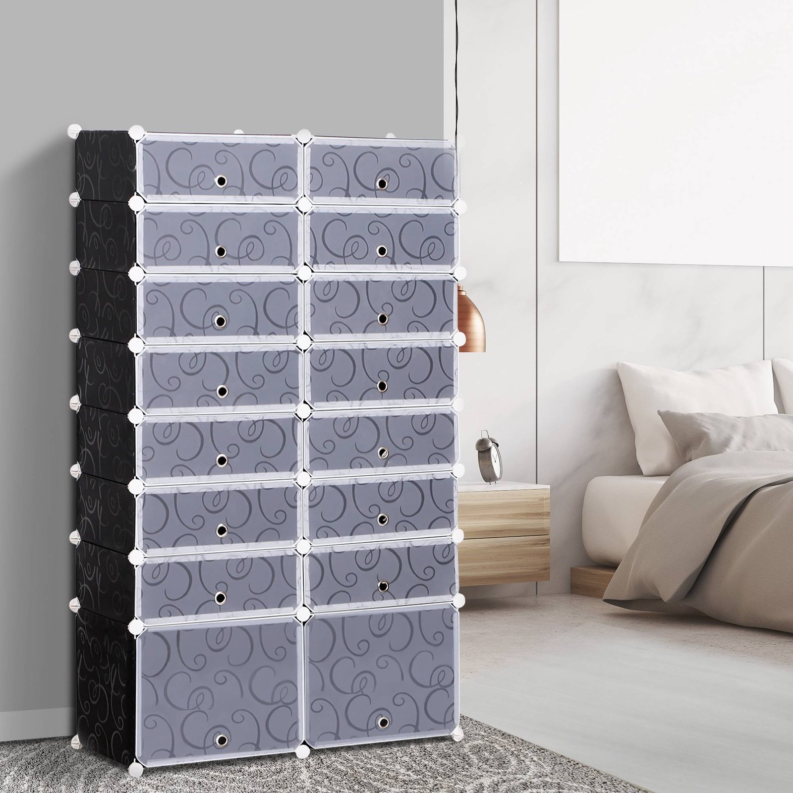 HOMCOM 16 Cube Shoe Rack, 2 x 8 Tier Shoe Storage Cabinet, Modular Plastic Shelves for Bedroom, Living Room and Entryway, Space Saving Footwear Organizer, 32 Pairs, White and Black - Image 4
