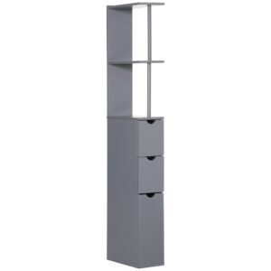 HOMCOM Tall Bathroom Cabinet, Freestanding Slim Bathroom Storage Cabinet with 2-Tier Open Shelf and 2 Drawers for Small Space, Narrow Cupboard Storage Unit, Grey