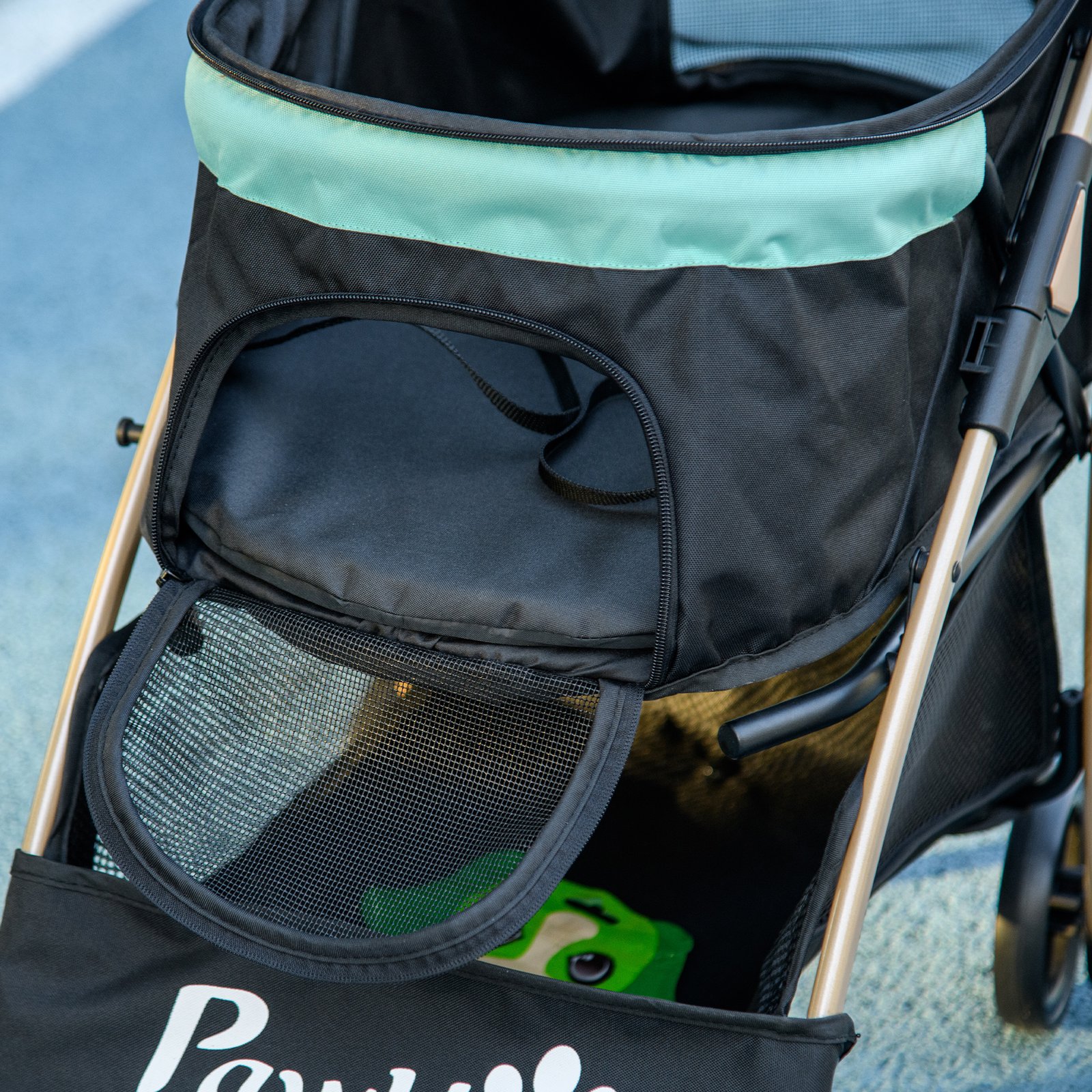 PawHut Pet Stroller for Small and Miniature Dogs, with Rain Cover - Green - Image 8