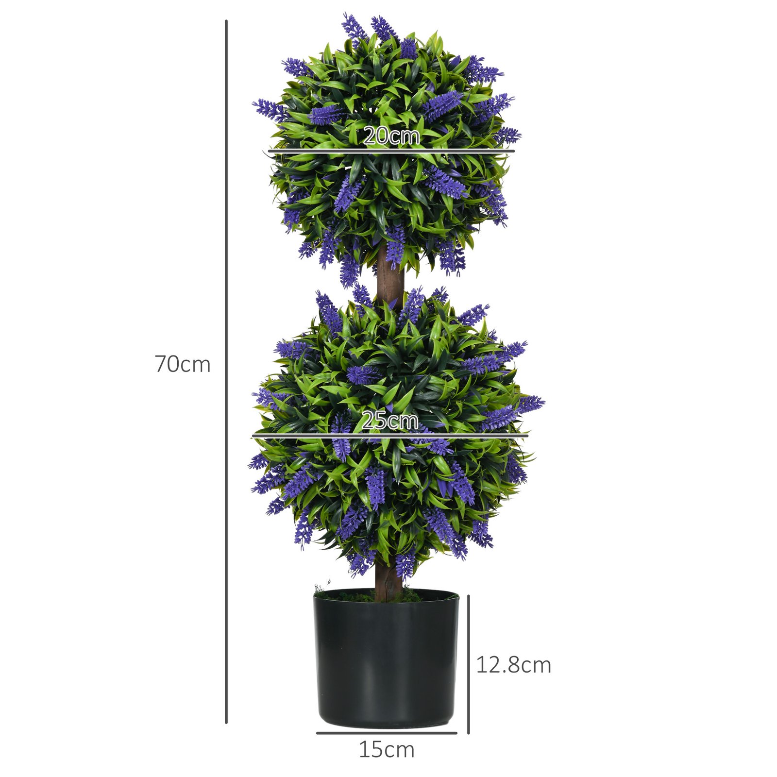 HOMCOM Set of 2 Artificial Plants, Lavender Flowers Ball Trees with Pot, for Home Indoor Outdoor Decor, 70cm - Image 3