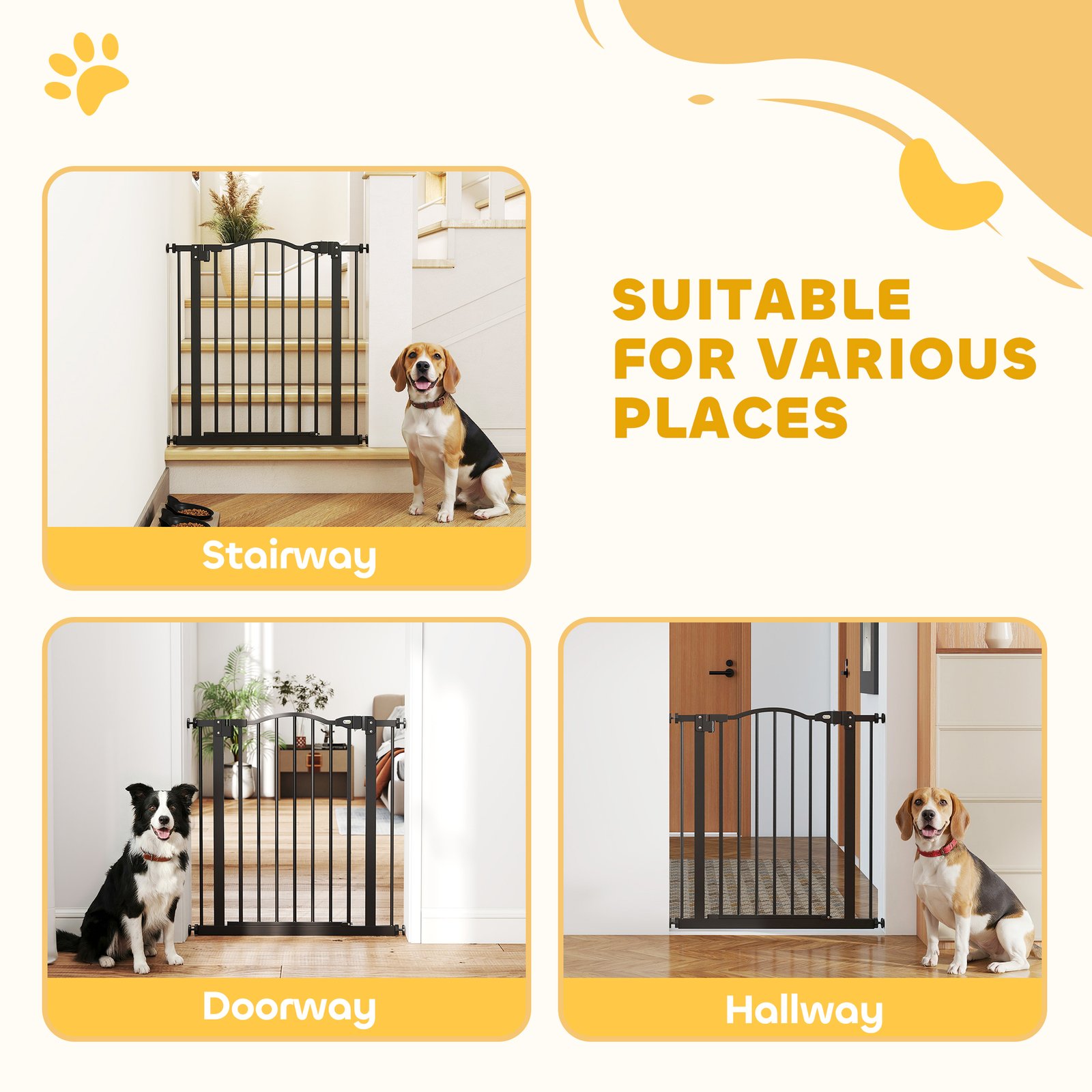 PawHut Metal 74-80cm Adjustable Pet Gate Safety Barrier w/ Auto-Close Door Black - Image 8