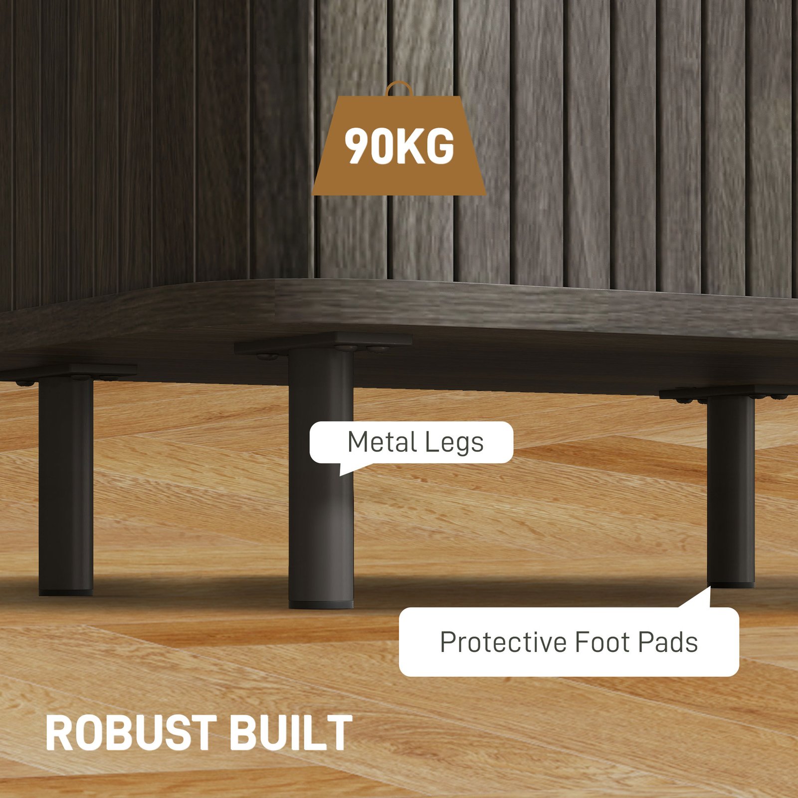 HOMCOM Nightstand with Sliding Doors and Metal Legs Grey - Image 7
