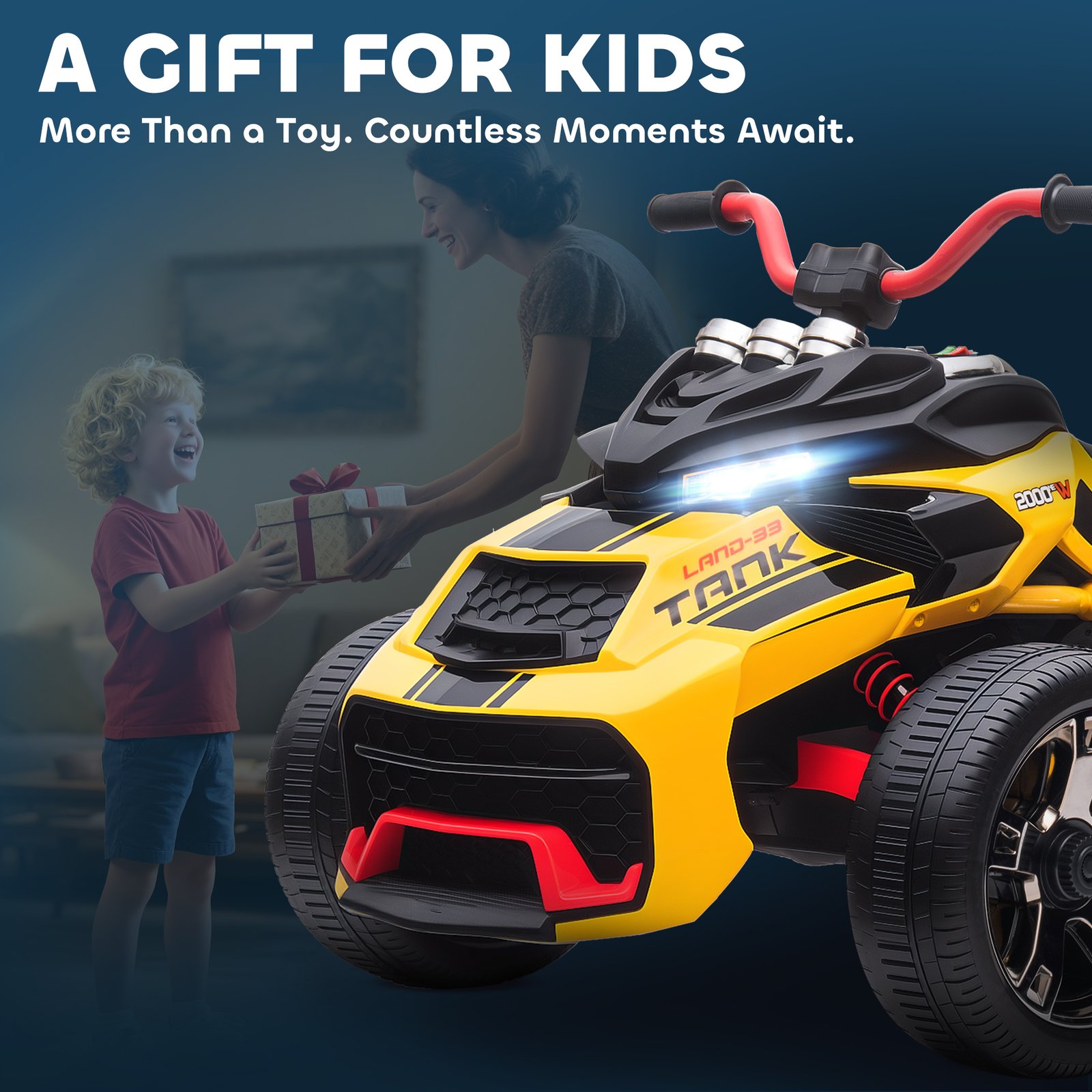 AIYAPLAY 12V Kids Electric Ride On Car with 3 Wheeler, MP3 Player, Horn, 2 Speeds, LED Lights for Boys & Girls Ages 3-8, Yellow - Image 9