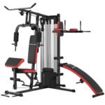 SPORTNOW Multi Gym Workout Station, Weight Machine with 65kg Weight Stack, Sit Up Bench, Push Up Stand, Dip Station