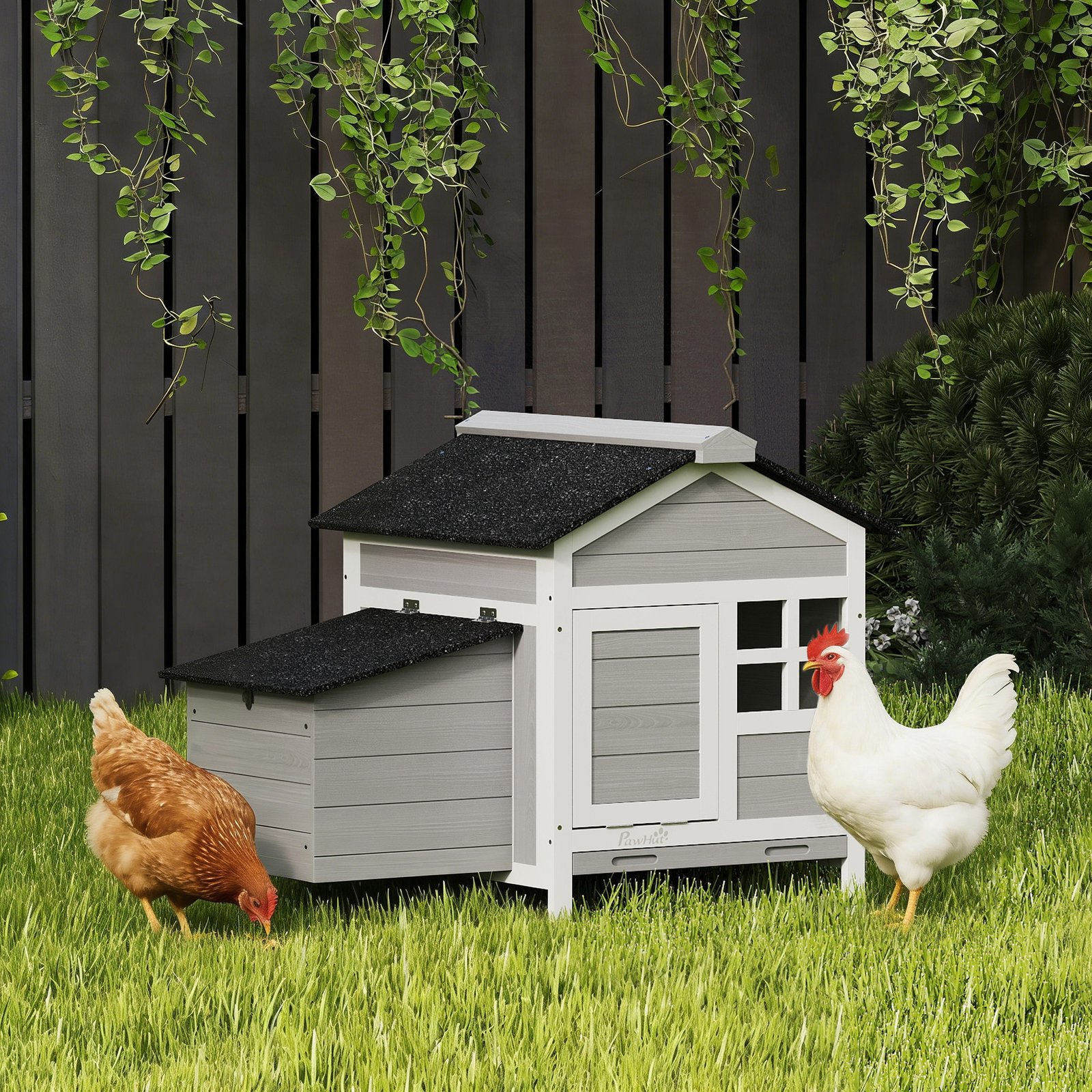 PawHut Wooden Chicken Coop with Pull-Out Tray Nesting Box for 1-2 Chickens - Image 2