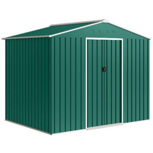 Outsunny 8 x 6ft Galvanised Steel Shed, with Double Door - Green