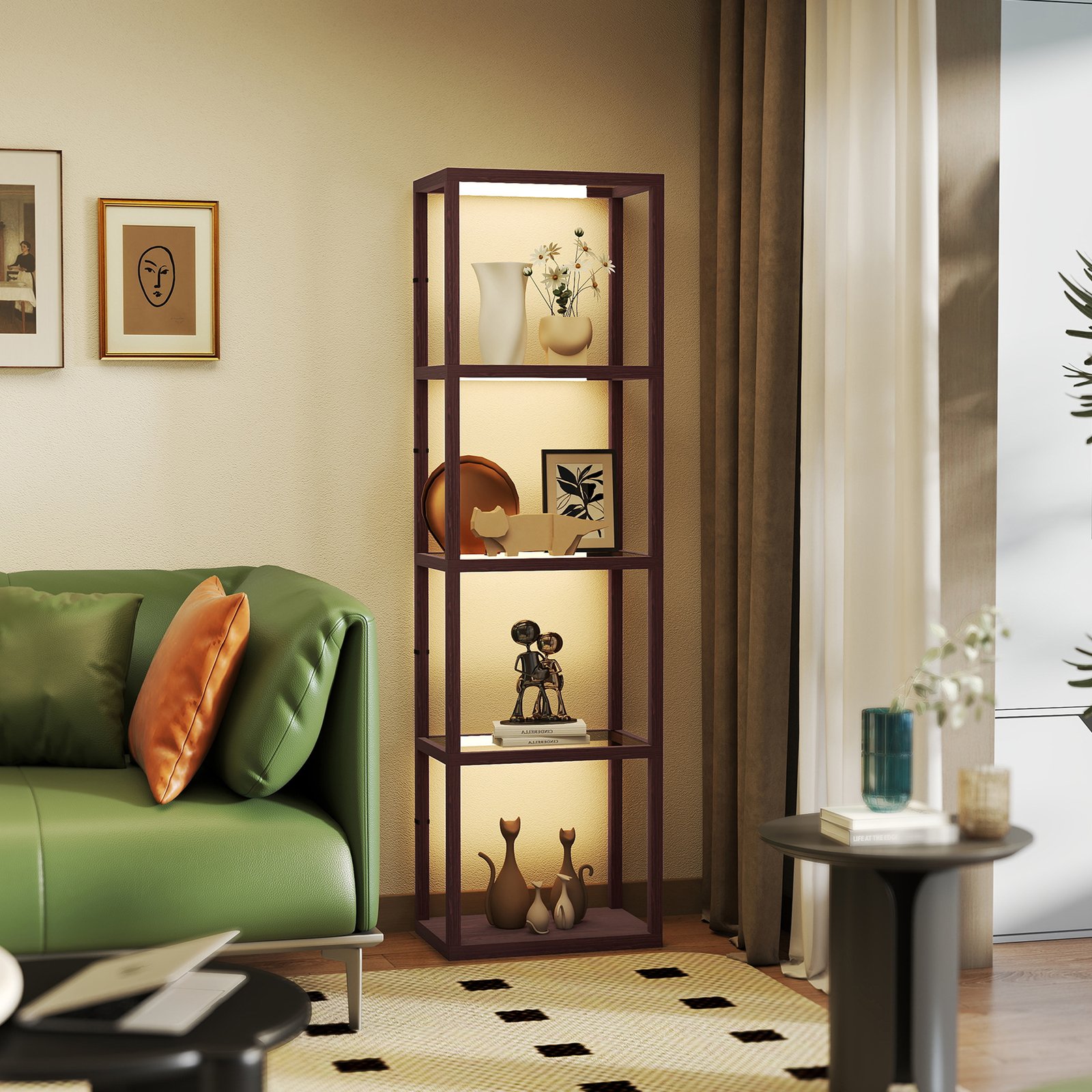 HOMCOM Four-Shelf Floor Lamp - Dark Brown - Image 2