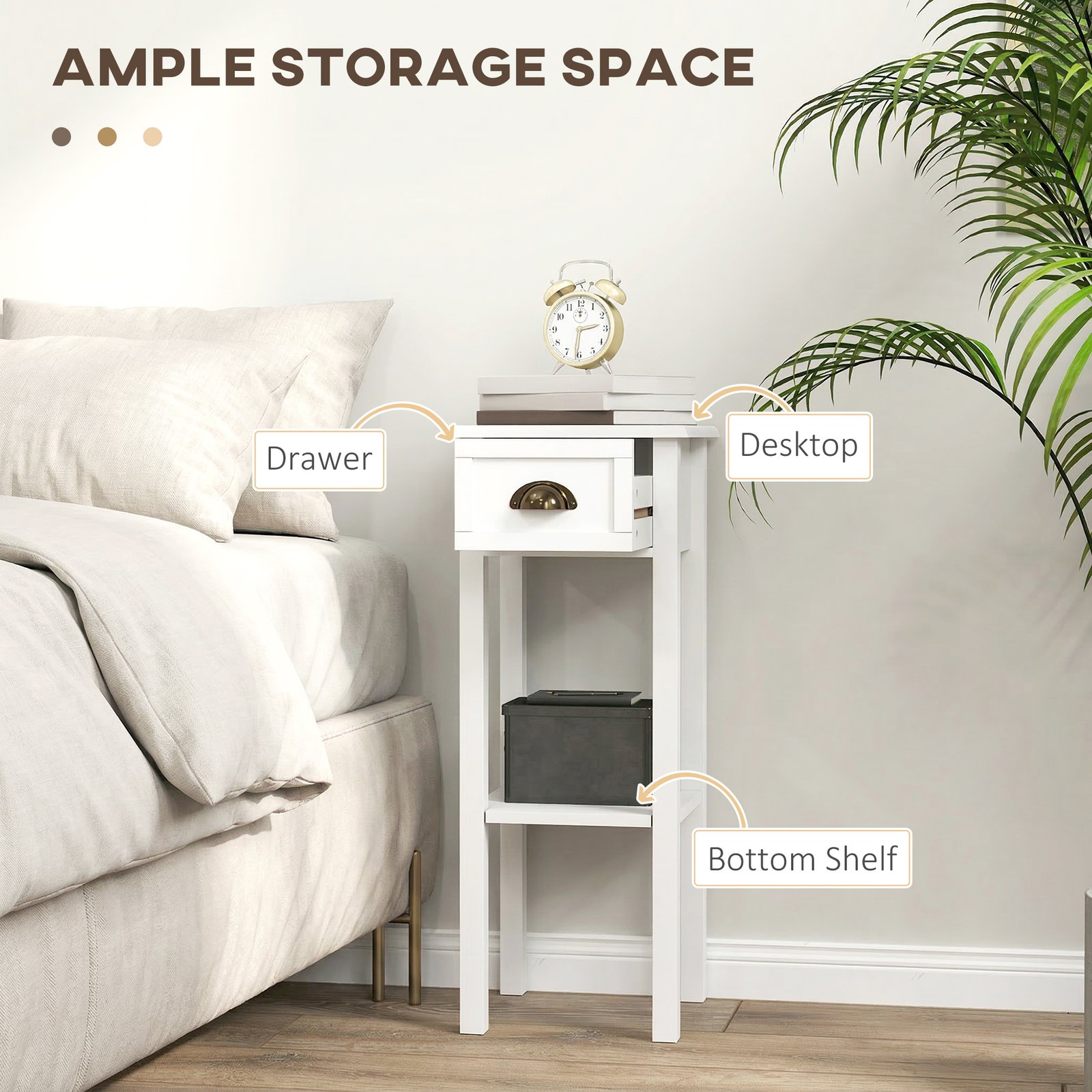 HOMCOM 2-Tier Side Tables Set of 2 with Drawer and Shelf, 2 Pieces Bedside Tables for Living Room and Hallway, White - Image 4
