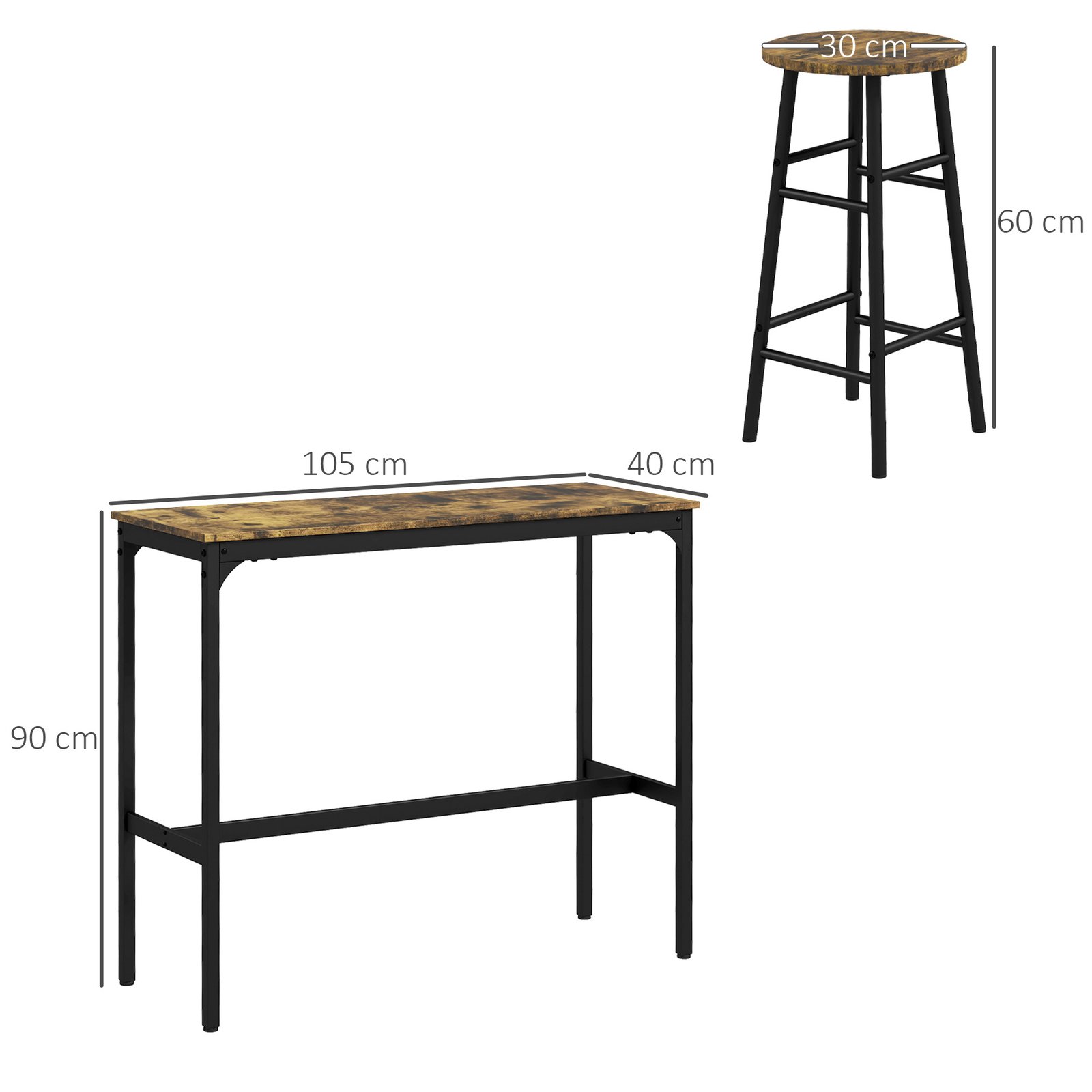 HOMCOM 5 Piece Bar Table Set with 4 Stools, Industrial Bar Table and Stool Set, Dining Table and Chair Set, Rustic Brown - Image 3