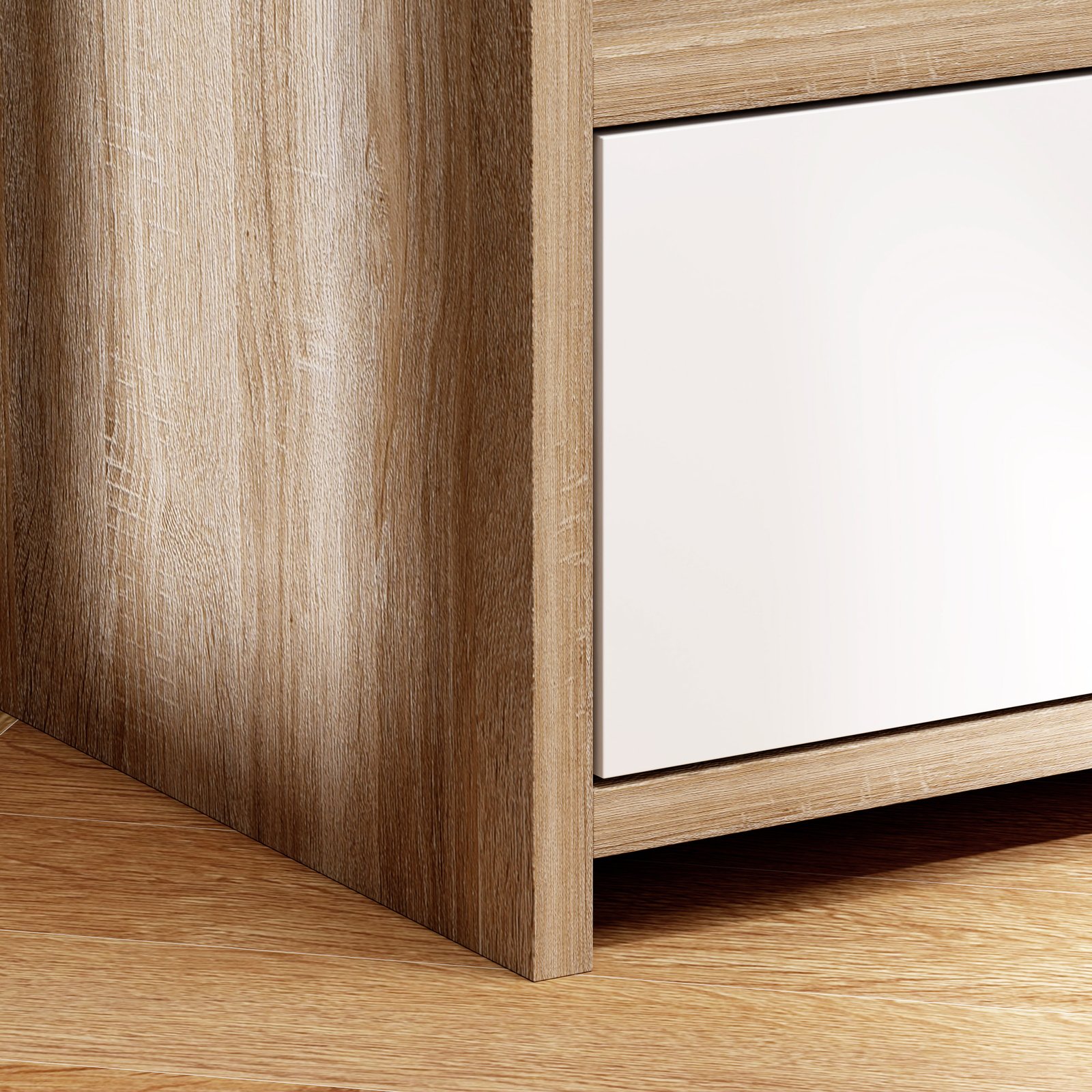HOMCOM Multi-Storage Bedside Table - White/Wood-Effect - Image 8
