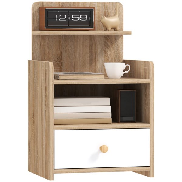 HOMCOM Multi-Storage Bedside Table – White/Wood-Effect HOMCOM Multi-Storage Bedside Table – White/Wood-Effect