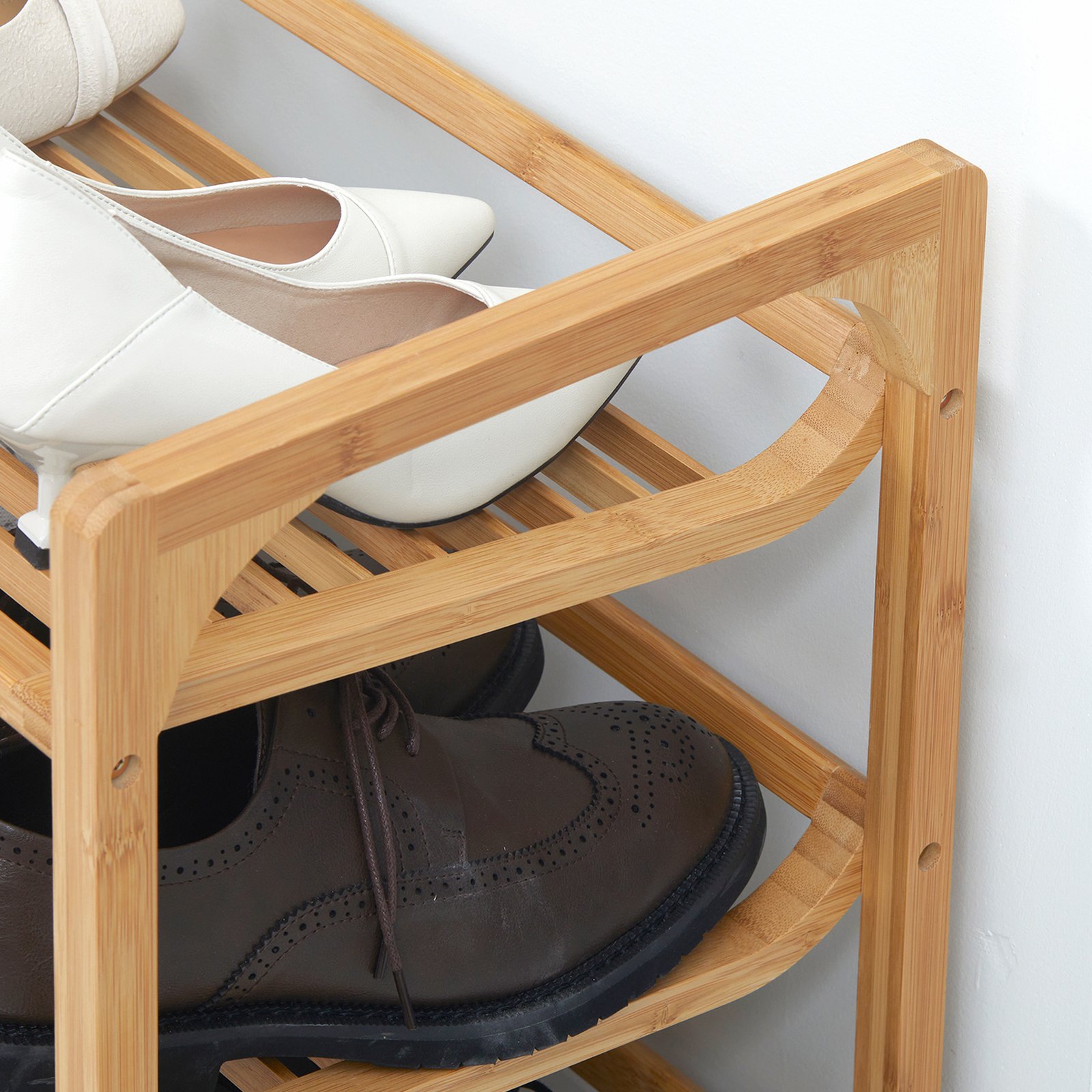 HOMCOM 3-Tier Shoe Rack, Bamboo Shoe Storage Organizer with Slatted Shelves, Free Standing Shoe Shelf Stand for 9 Pairs of Shoes for Entryway, Hallway, Natural - Image 9