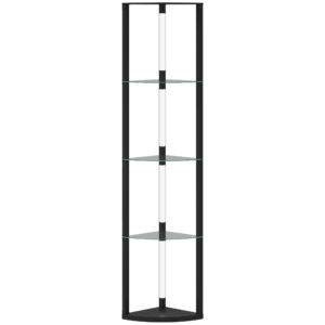 HOMCOM LED Floor Lamp with Shelves, Dimmable Standing Lamp with Foot Switch for Living Room, Bedroom, Black
