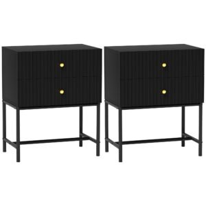 HOMCOM Elegant Two-Drawer Bedside Table Set of 2 - Black