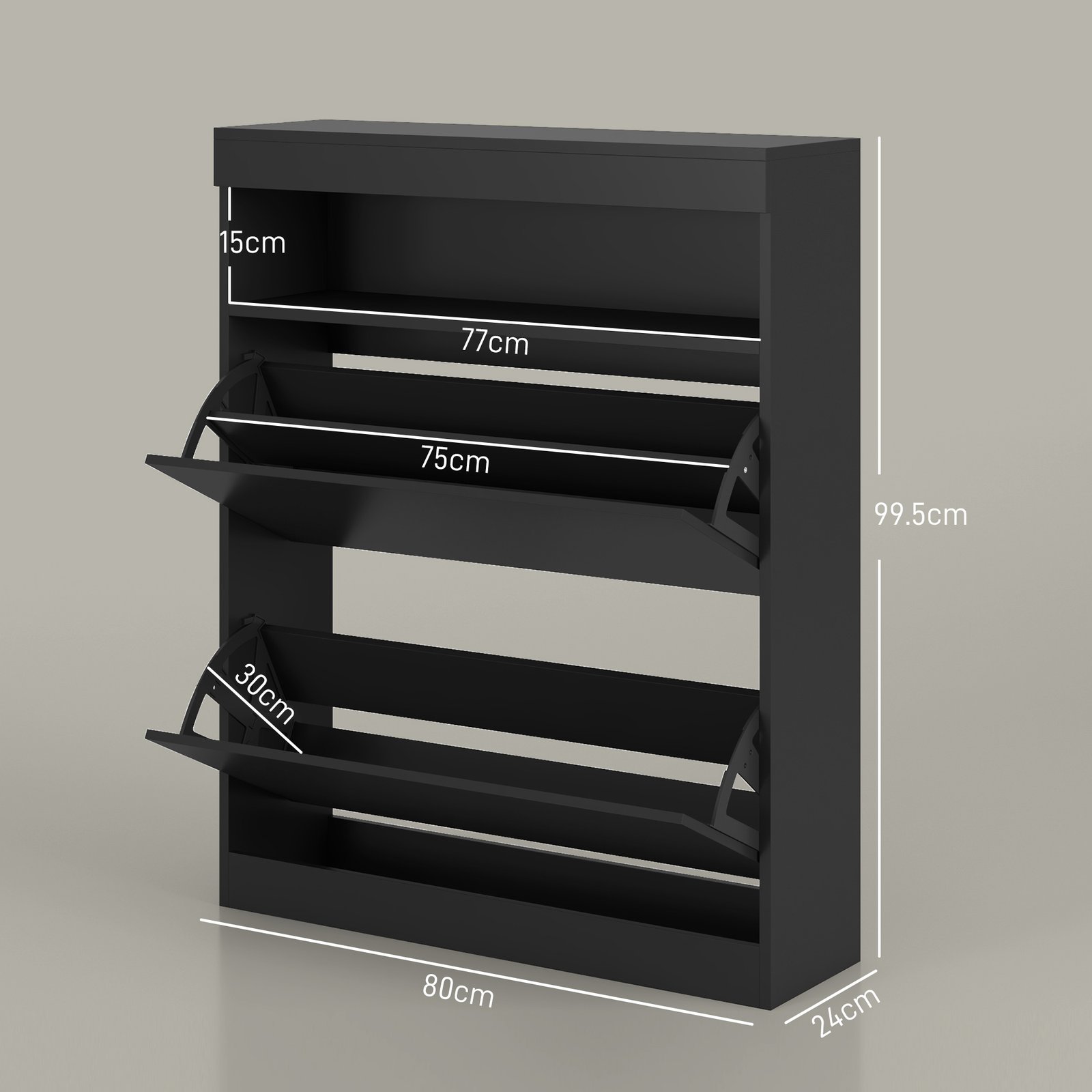 HOMCOM 16 Shoe Pair Storage Cabinet, with Flip Doors - High Gloss Black - Image 3