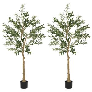 HOMCOM Set of Two Silk Leaf Artificial Olive Trees